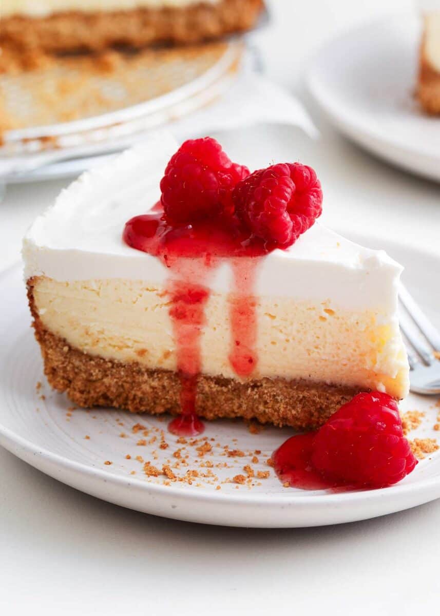 Cheesecake on a white plate.