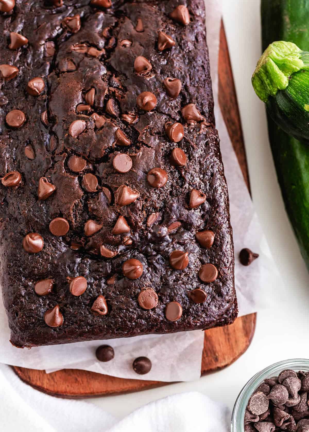 Chocolate zucchini bread on cutting board.