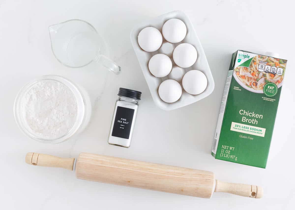 Egg noodle ingredients on the counter.