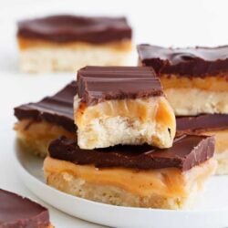 Twix bars on a plate.