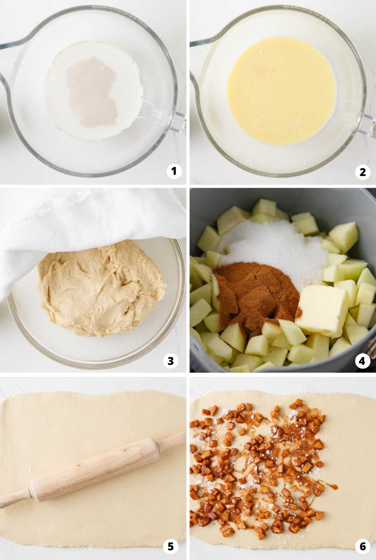 Showing how to make apple fritters in a 6 step collage.