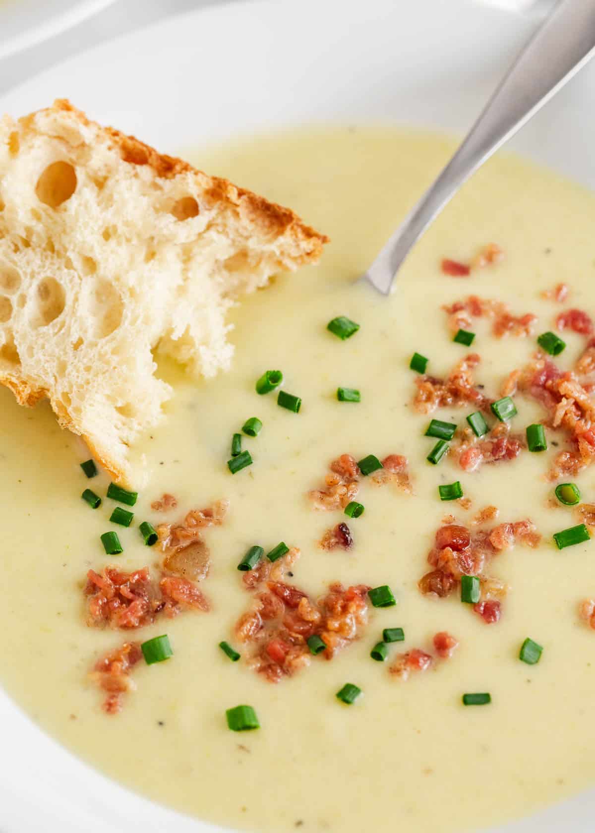 Potato leek soup with bread.