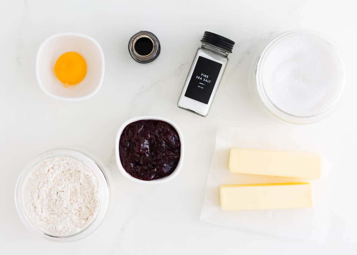 Thumbprint cookie ingredients on counter.