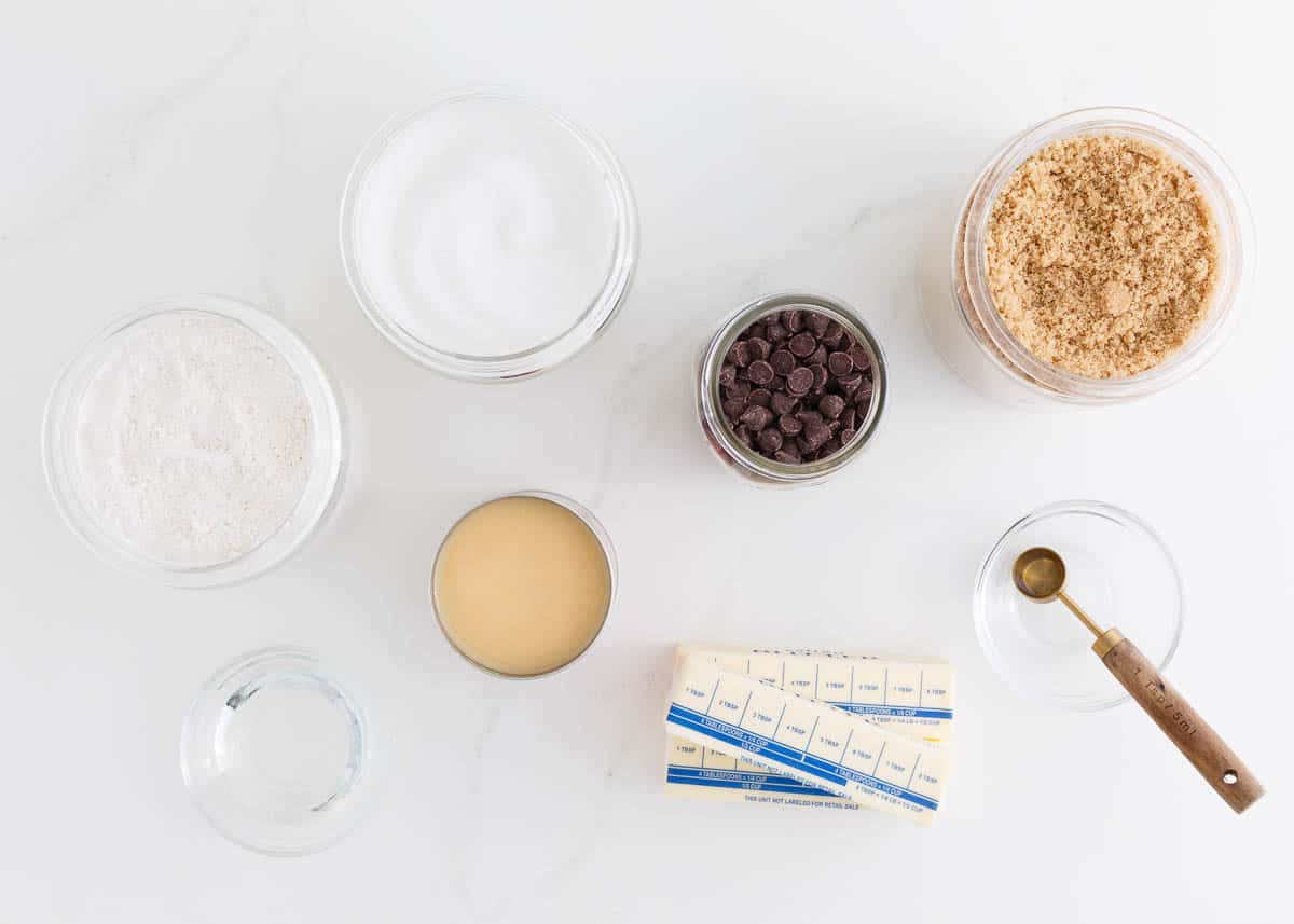 Twix bar ingredients on counter.