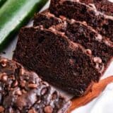 Sliced chocolate zucchini bread.