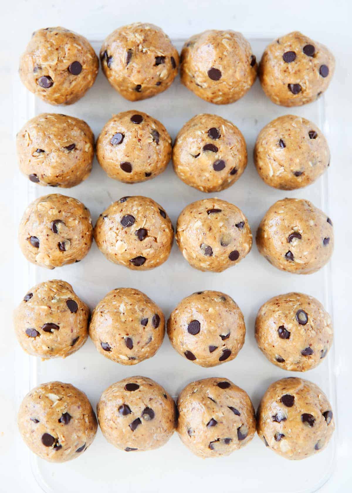 Energy balls in a clear container.