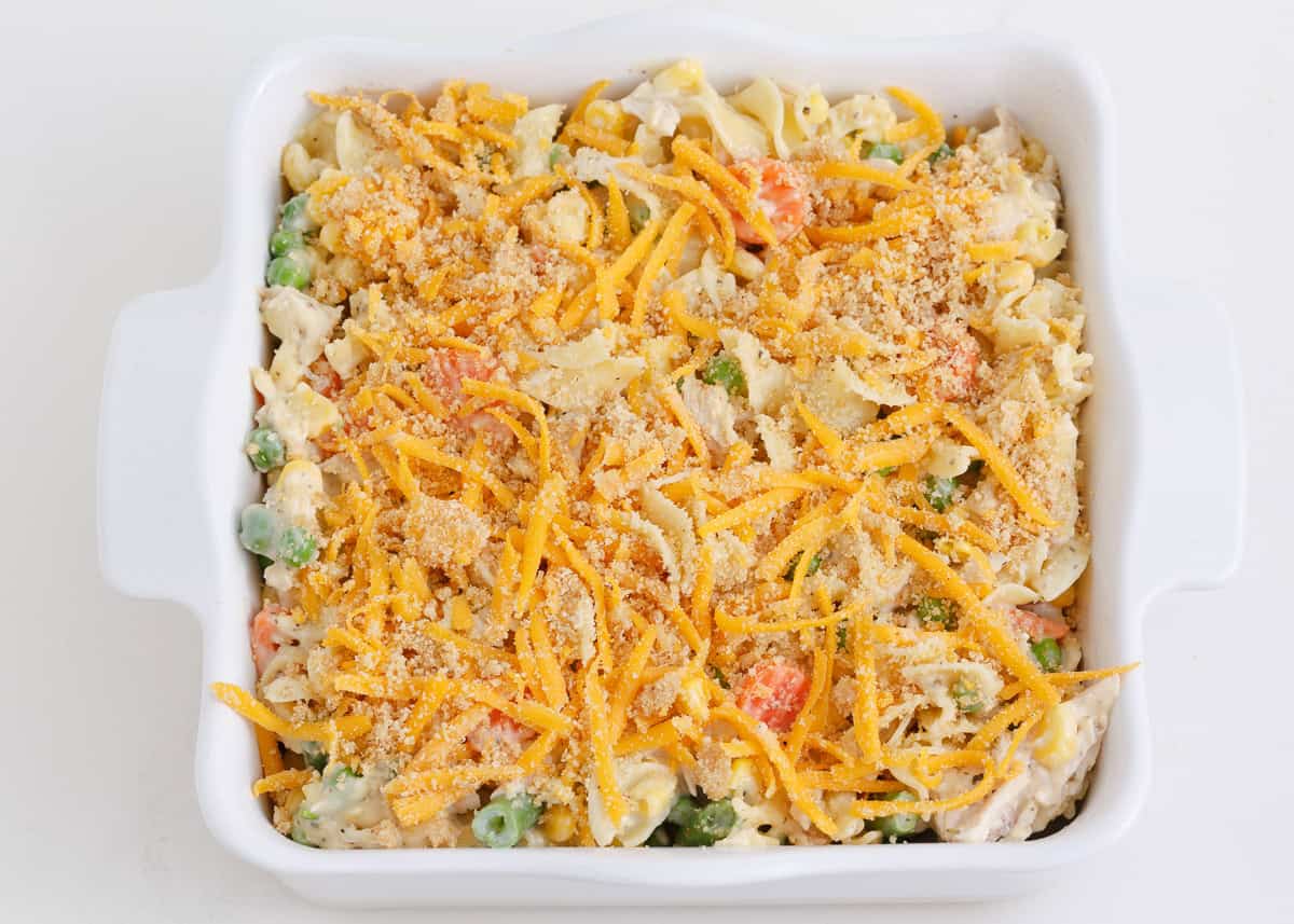 Unbaked chicken noodle casserole.