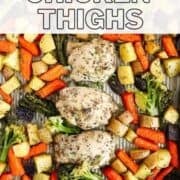 Sheet pan chicken thighs on large baking sheet.