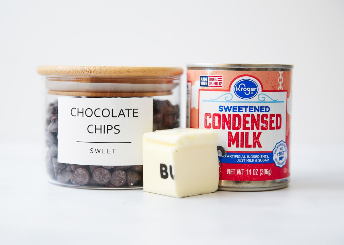 3 ingredient fudge ingredients on counter.