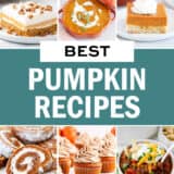 A photo collage of 6 pumpkin recipes.