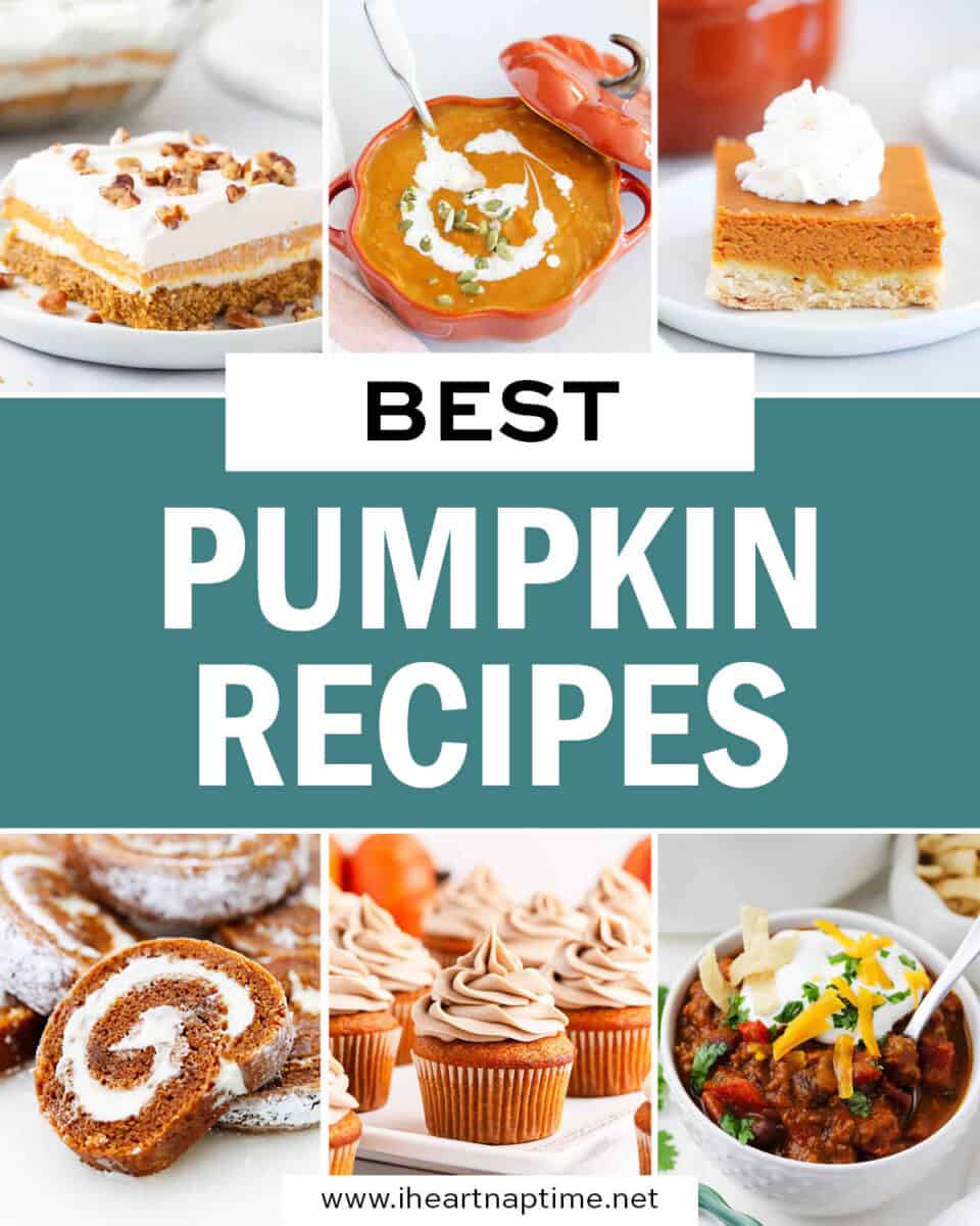 A photo collage of 6 pumpkin recipes.