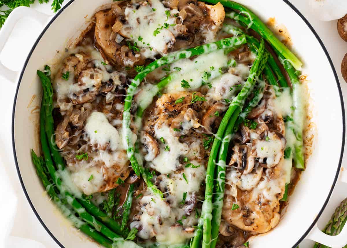 Chicken madeira cooked in a pot.