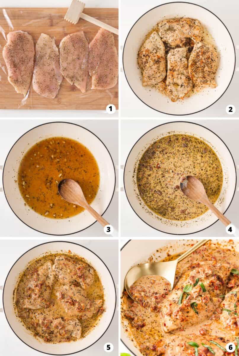 Showing how to make marry me chicken in a 6 step collage.