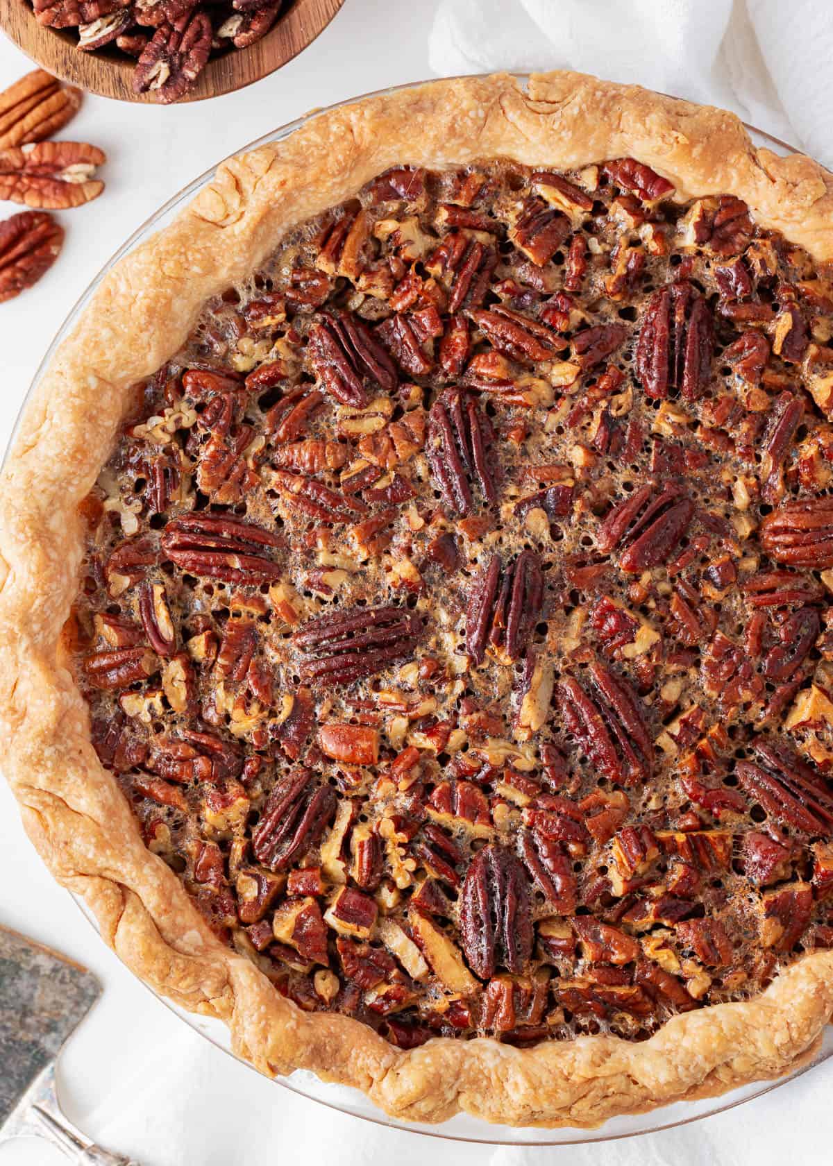 Pecan pie on the counter.