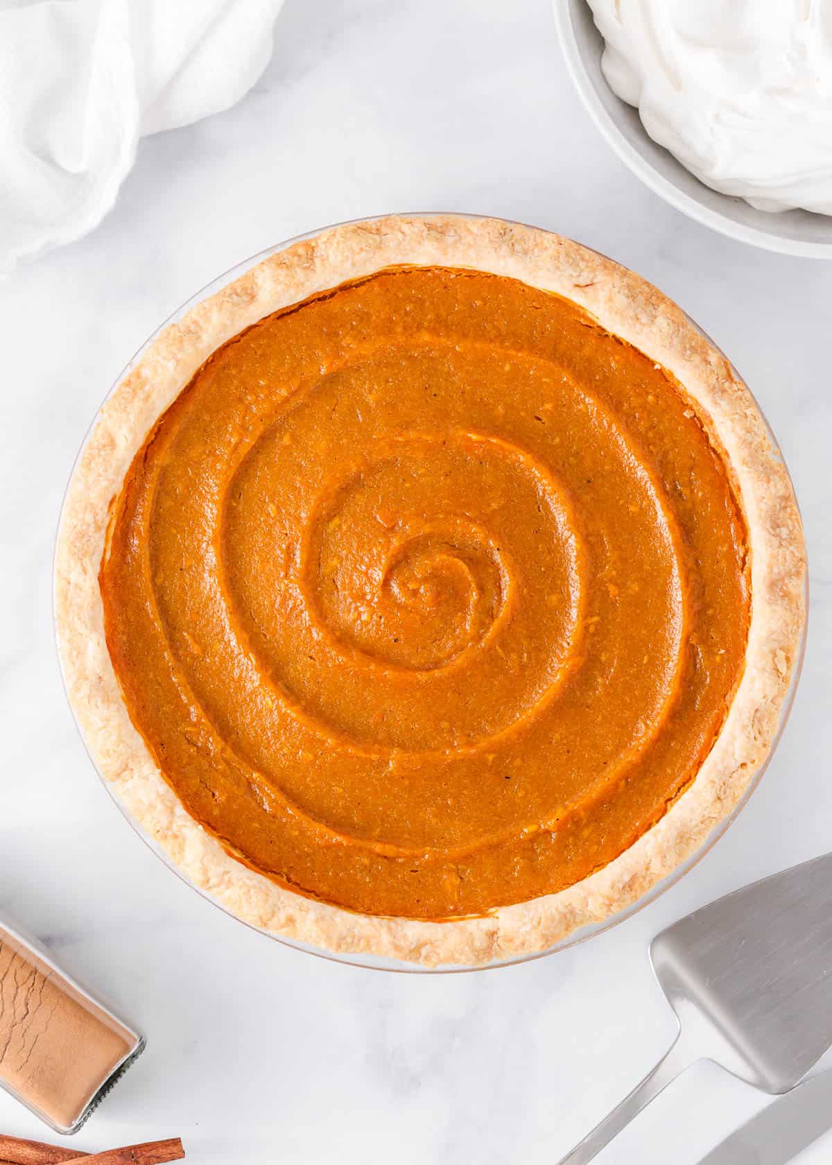 Sweet potato pie on a counter.