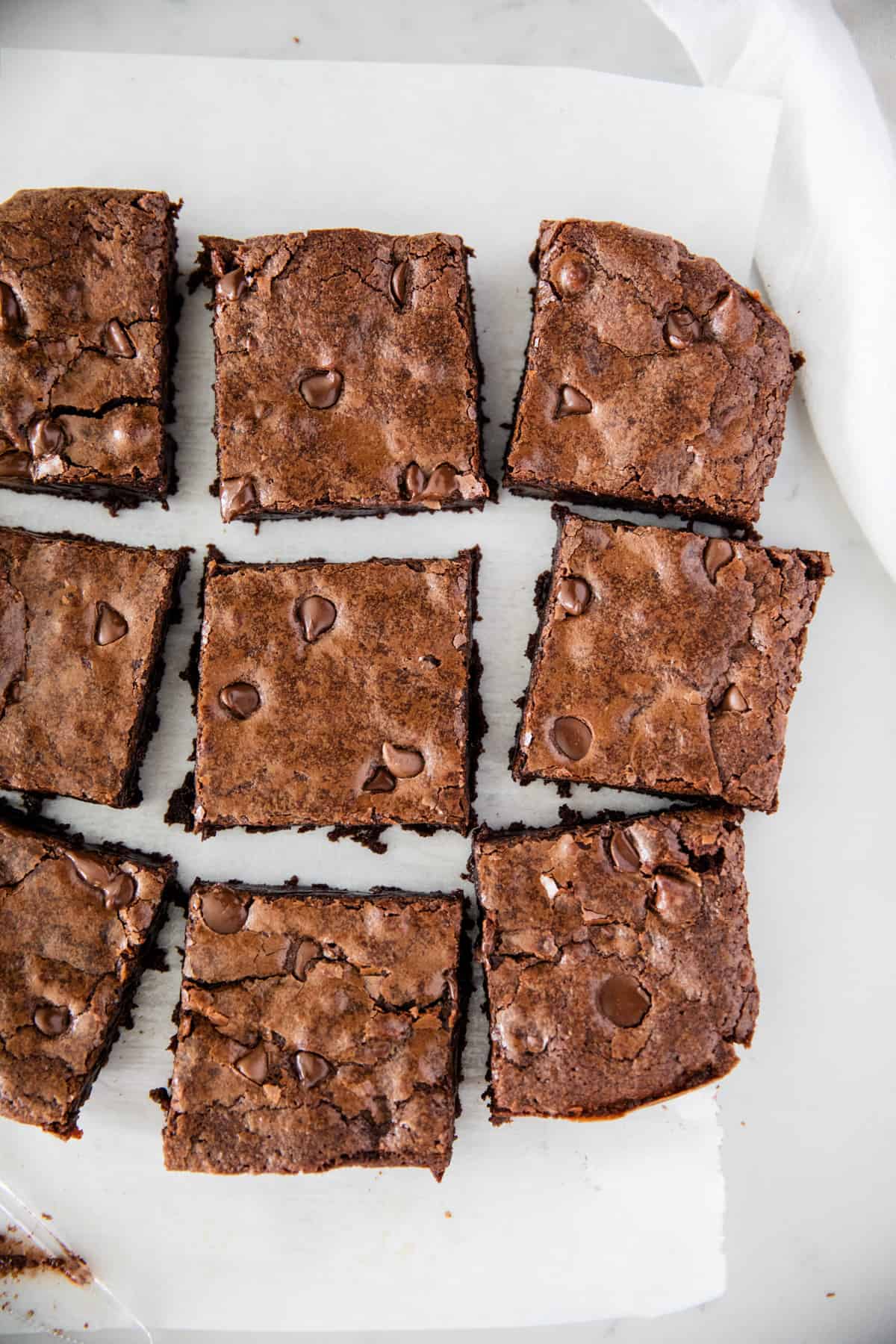 Homemade brownies cut into squares. 