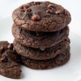 Brownie mix cookies on a white plate.