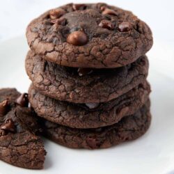 Brownie mix cookies on a white plate.