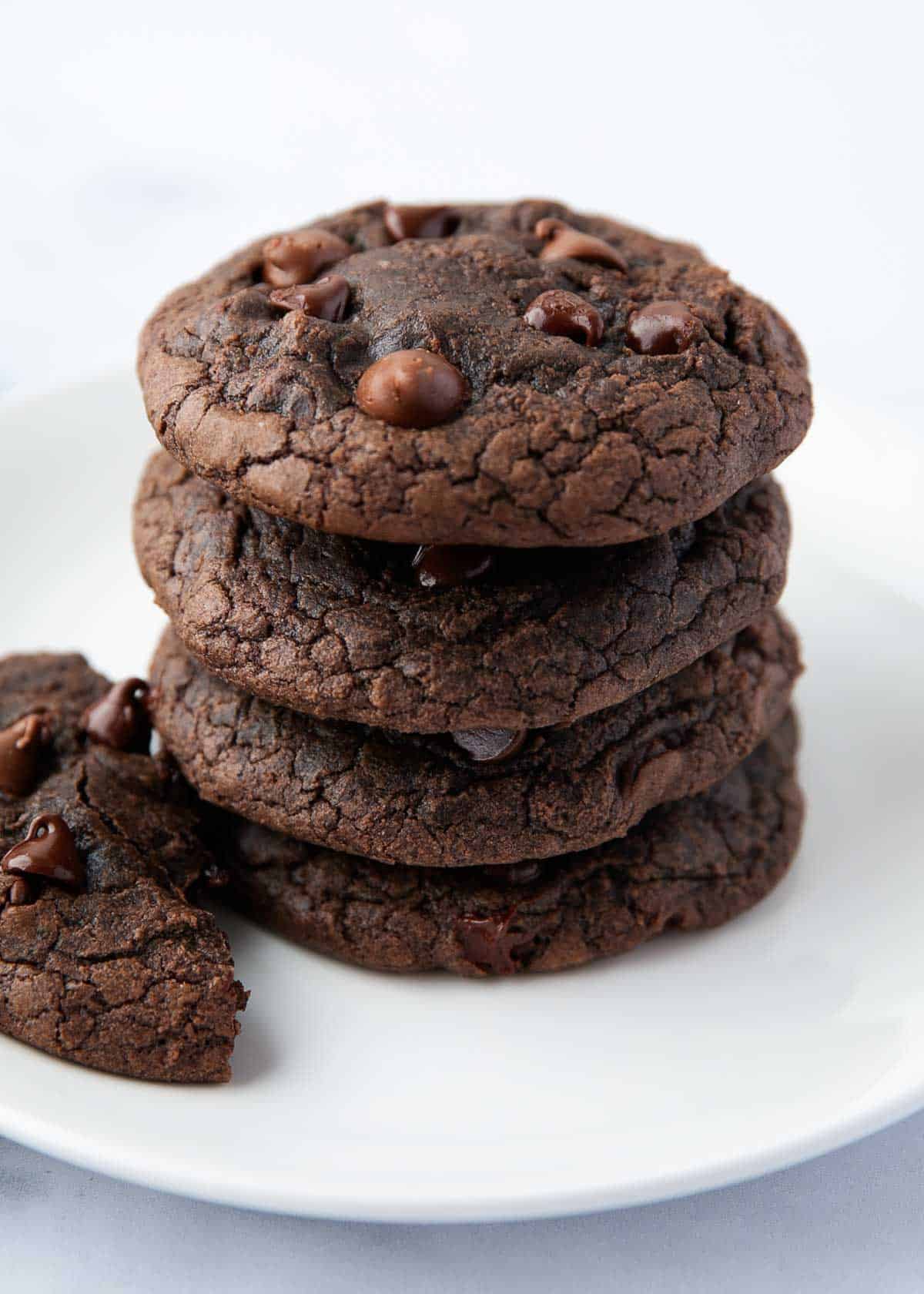 Brownie mix cookies on a white plate.