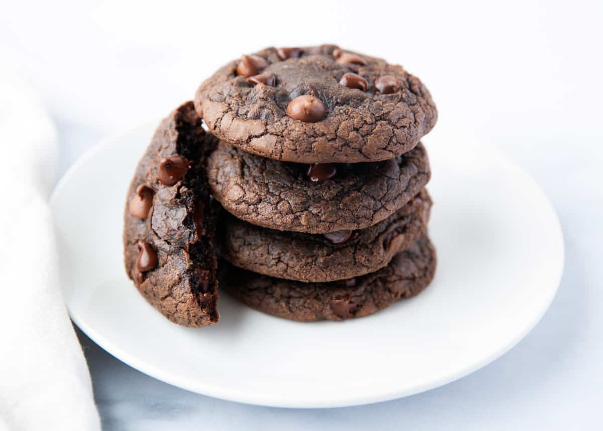 Brownie mix cookies on a white plate.