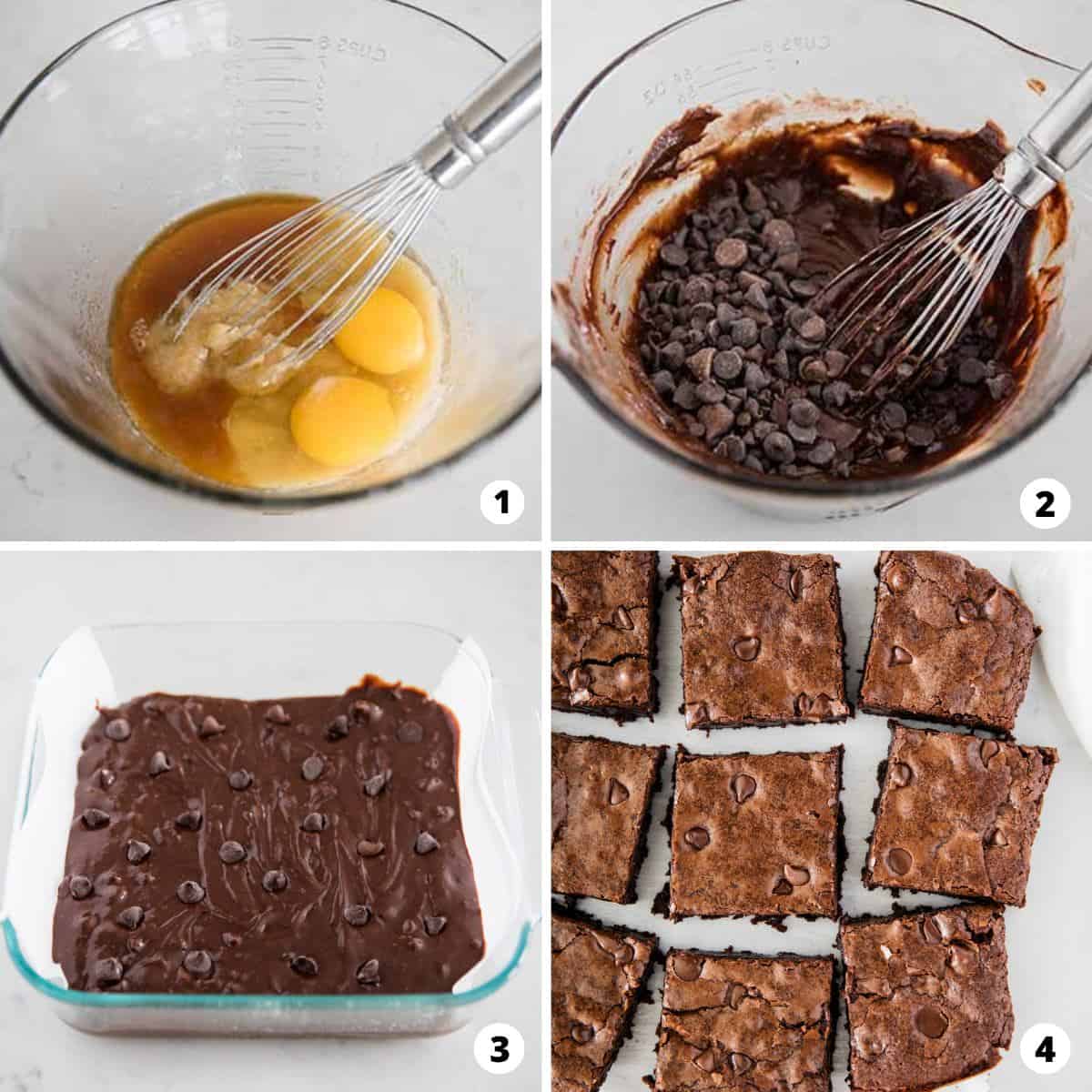 The steps to making homemade brownies in a four photo collage. 