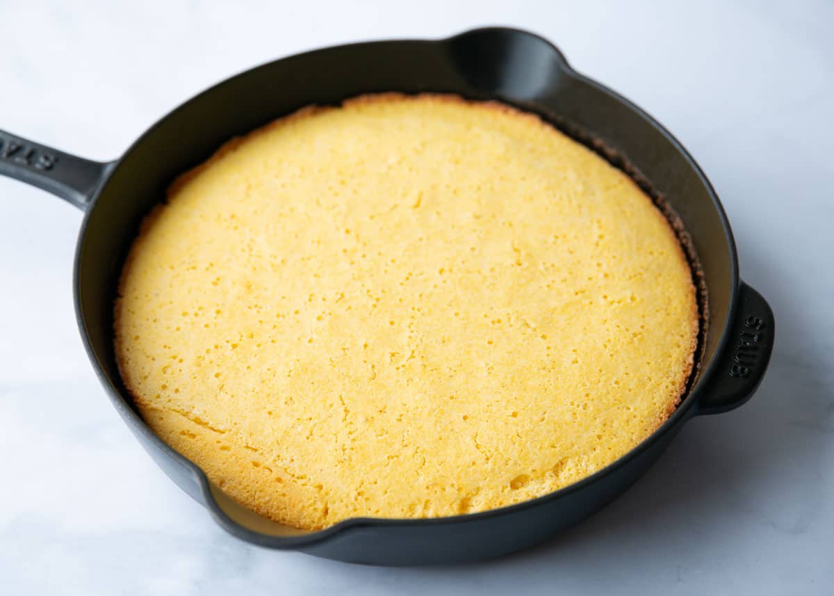 Cornbread cooked in a skillet