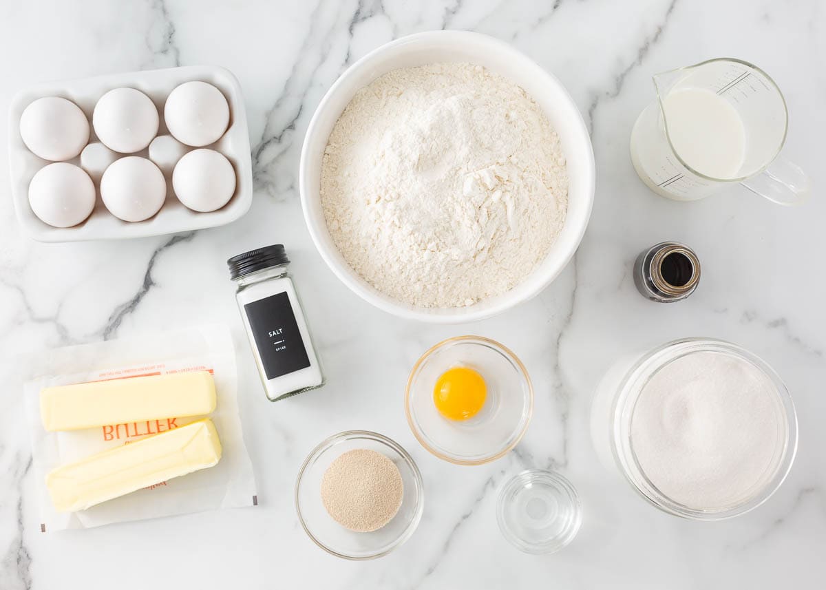 Brioche ingredients on the counter.