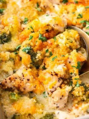 Broccoli chicken divan in a casserole dish.