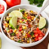 Crockpot Mexican chicken in a bowl.