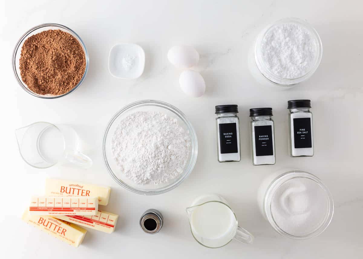 Yellow cake ingredients on the counter.