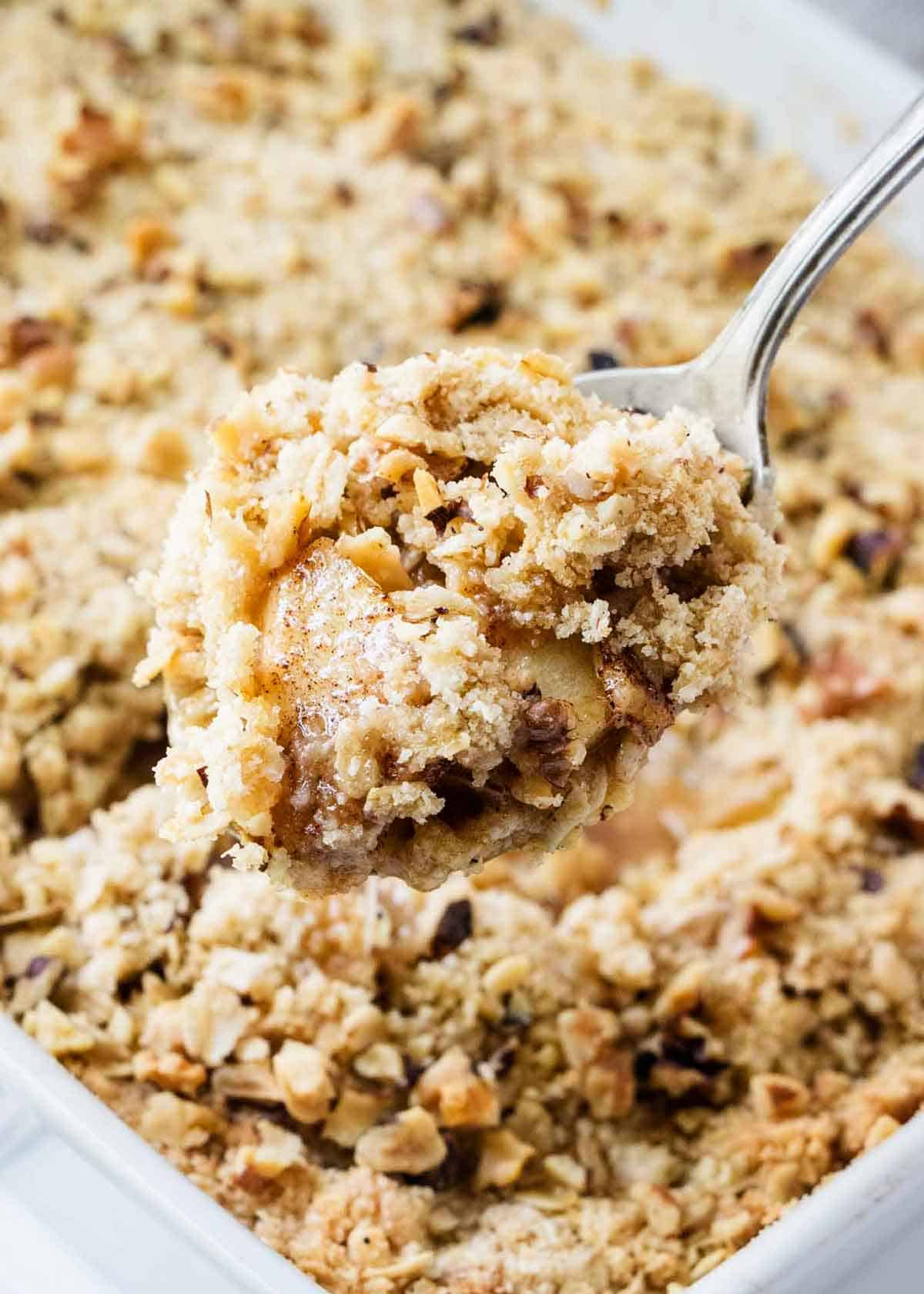 Spoonful of apple crisp.