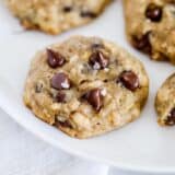 Banana chocolate chip oatmeal cookies on a plate.