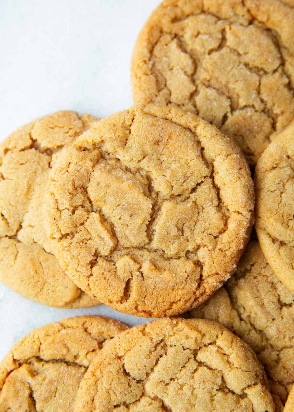 Stacked brown sugar cookies.