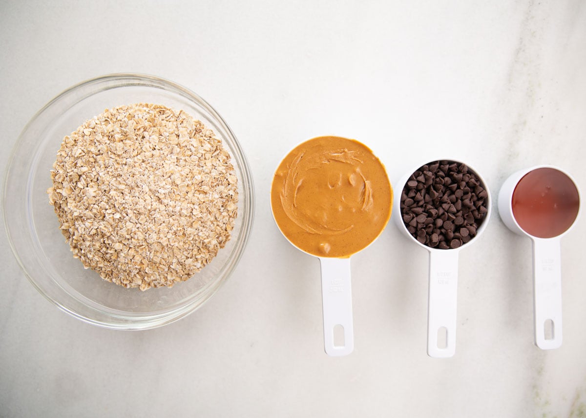 Granola bar ingredients on the counter.