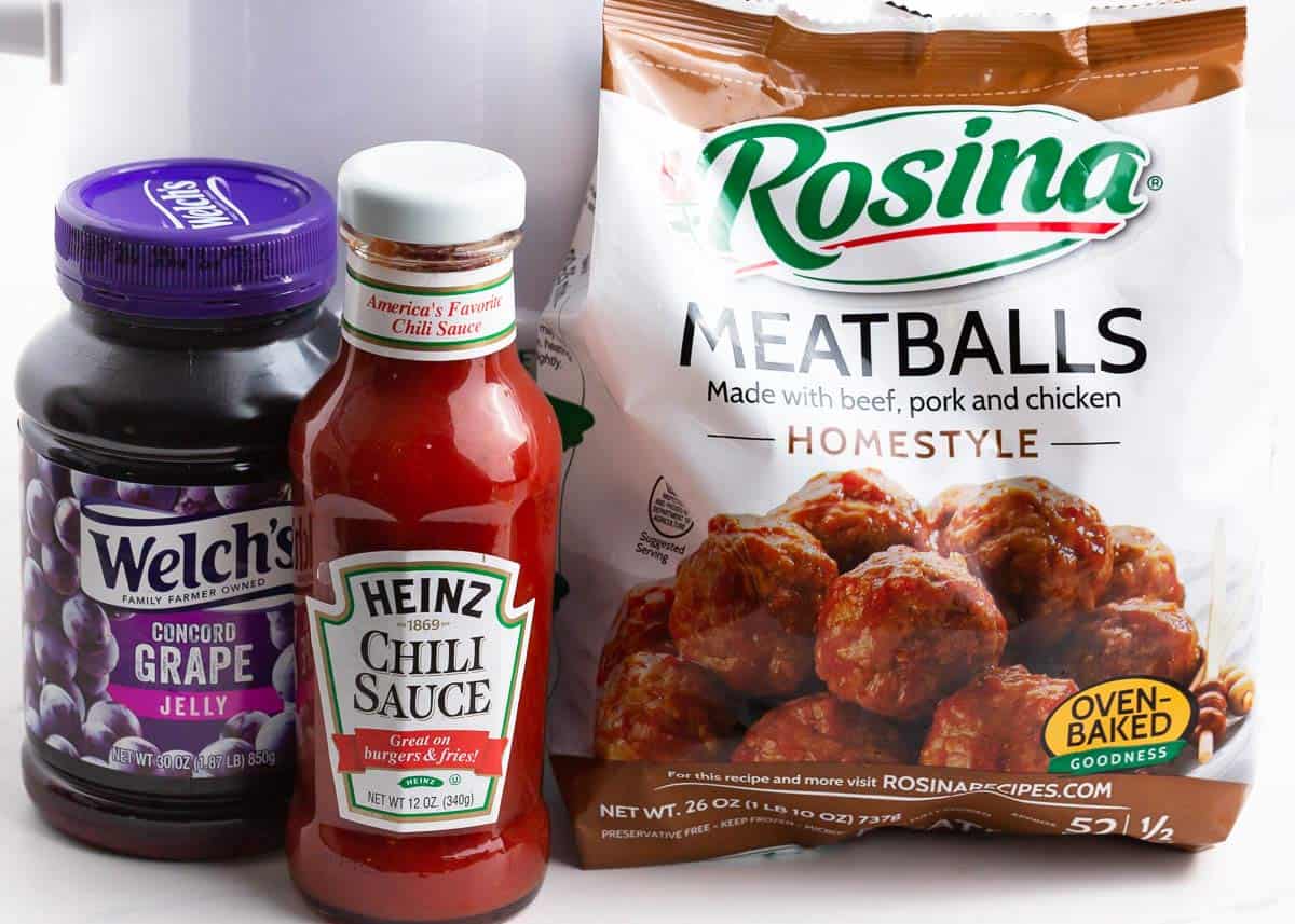 Meatballs with ketchup and grape jelly ingredients. 