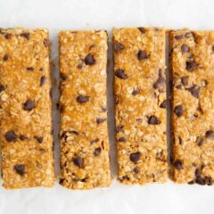 Homemade granola bars on the counter.