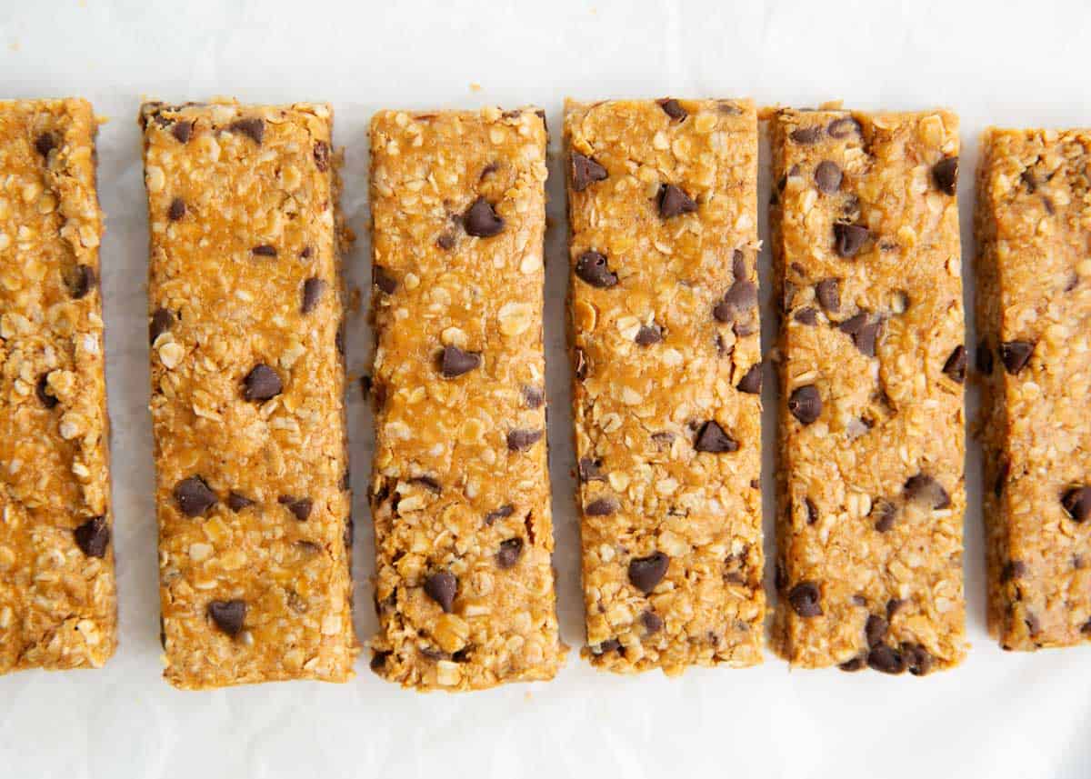 Homemade granola bars on the counter.