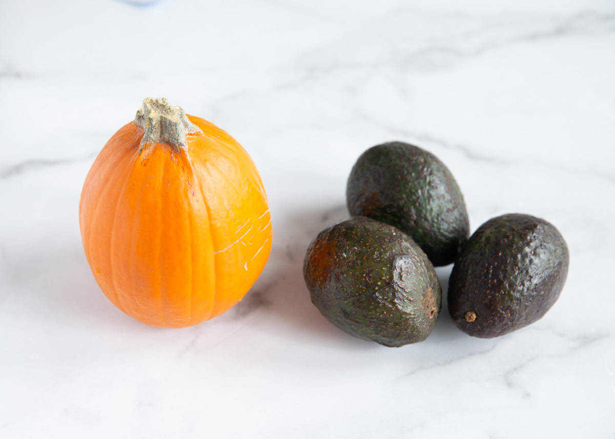 Puking pumpkin ingredients on counter.