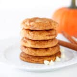 Pumpkin snickerdoodles on a white plate.