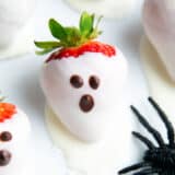 Strawberry ghosts on a plate.