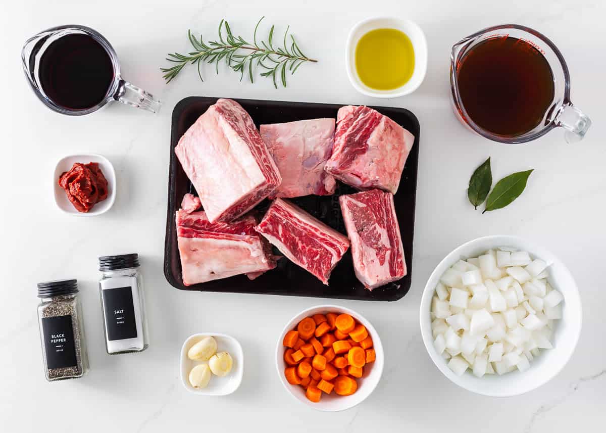 Braised short ribs ingredients on the counter.