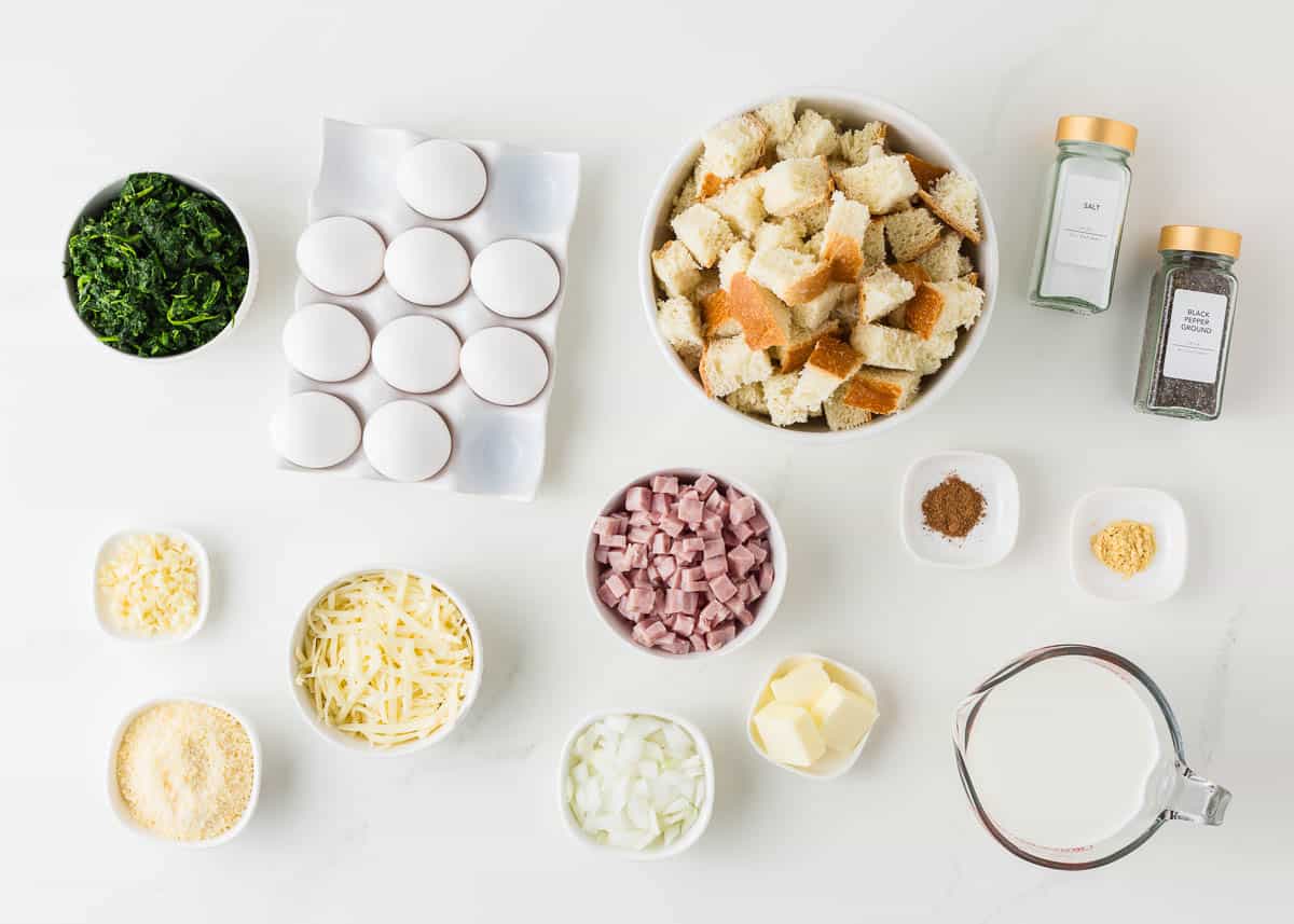 Strata ingredients on the counter.