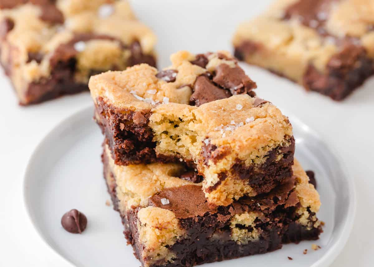 The best brookies on a white plate. 