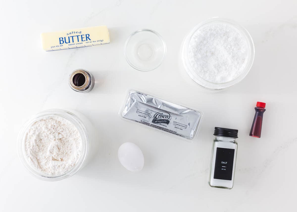 Candy cane cookie ingredients on the counter.