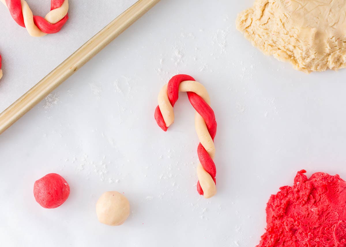 Candy cane cookie on the counter.