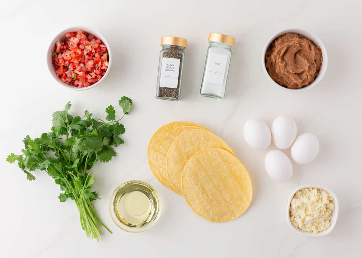 Huevos rancheros ingredients on the counter.