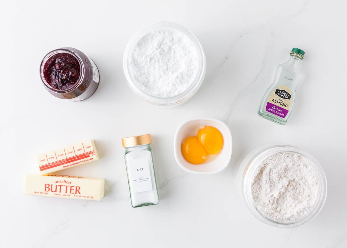 Linzer cookie ingredients on the counter.