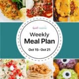 A collage of recipe photos for weekly meal plan.