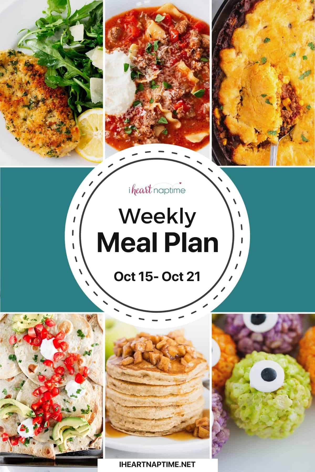 Photos of recipes from weekly meal plan for I Heart Naptime.