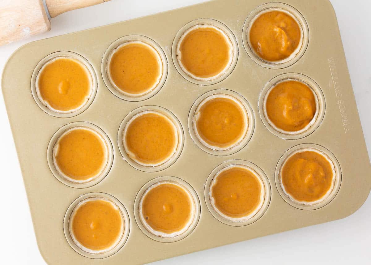 Mini pumpkin pies ready to bake.